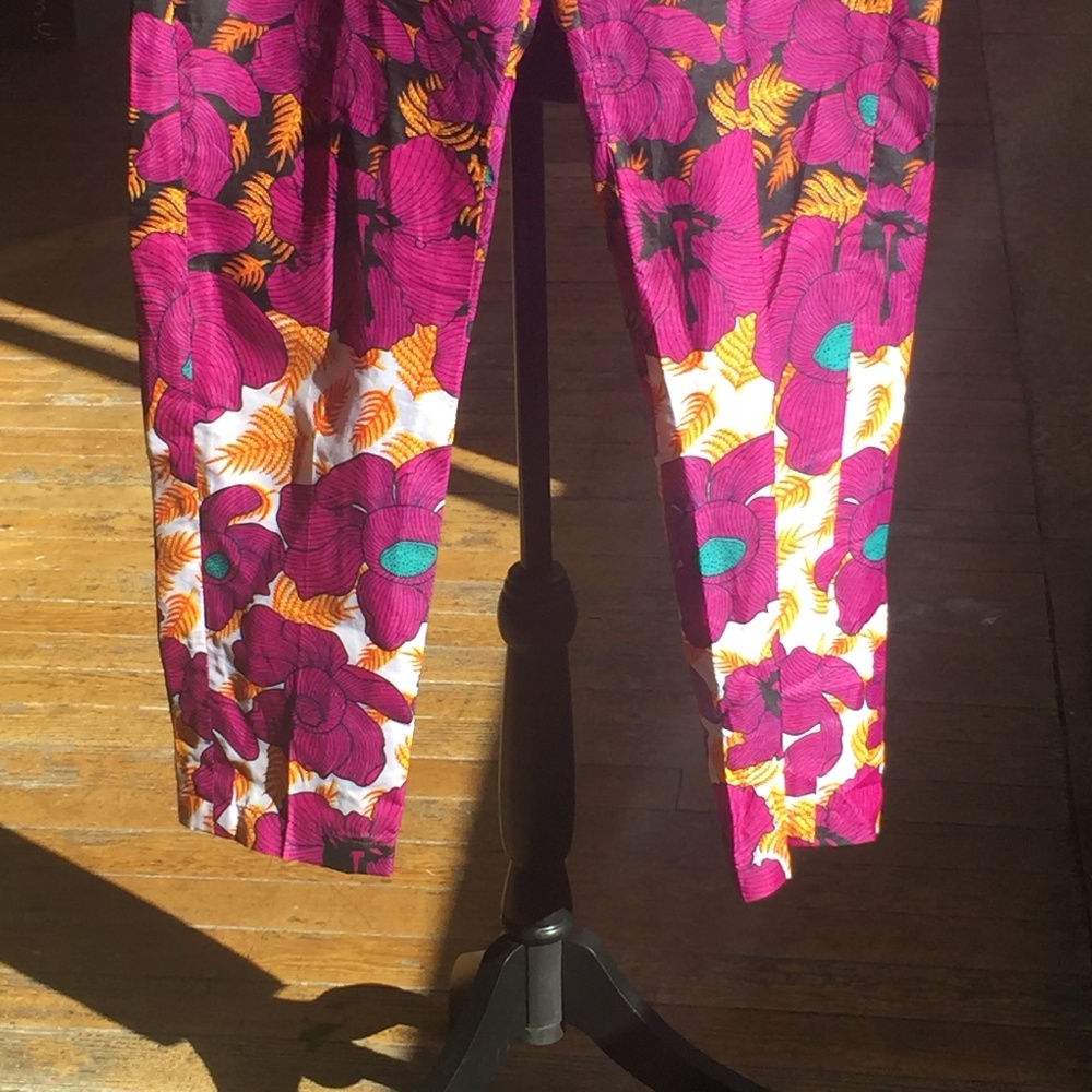 Purple/Black/Green/Orange/White handmade Abstract Floral Print Pants - Picture 3 of 5